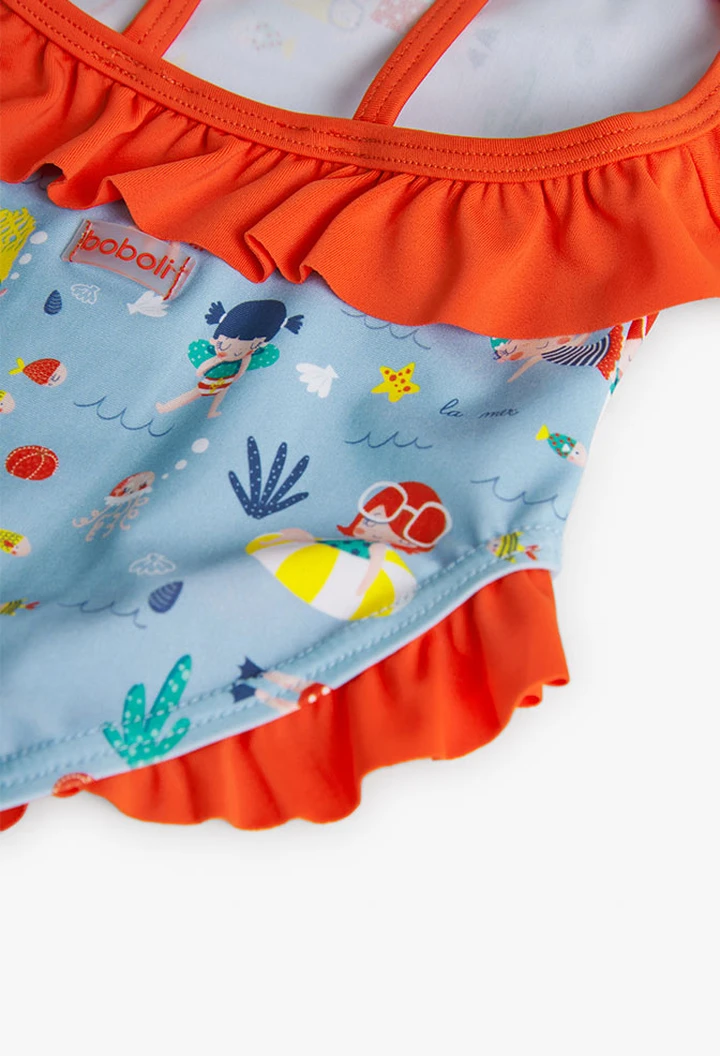 Maillot de bain imprimé pour bébé fille de couleur bleue