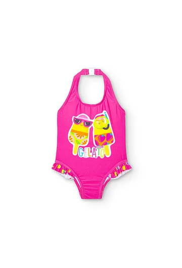 Baby girl\'s ruffled swimsuit in fuchsia colour