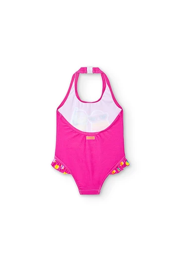 Baby girl\'s ruffled swimsuit in fuchsia colour