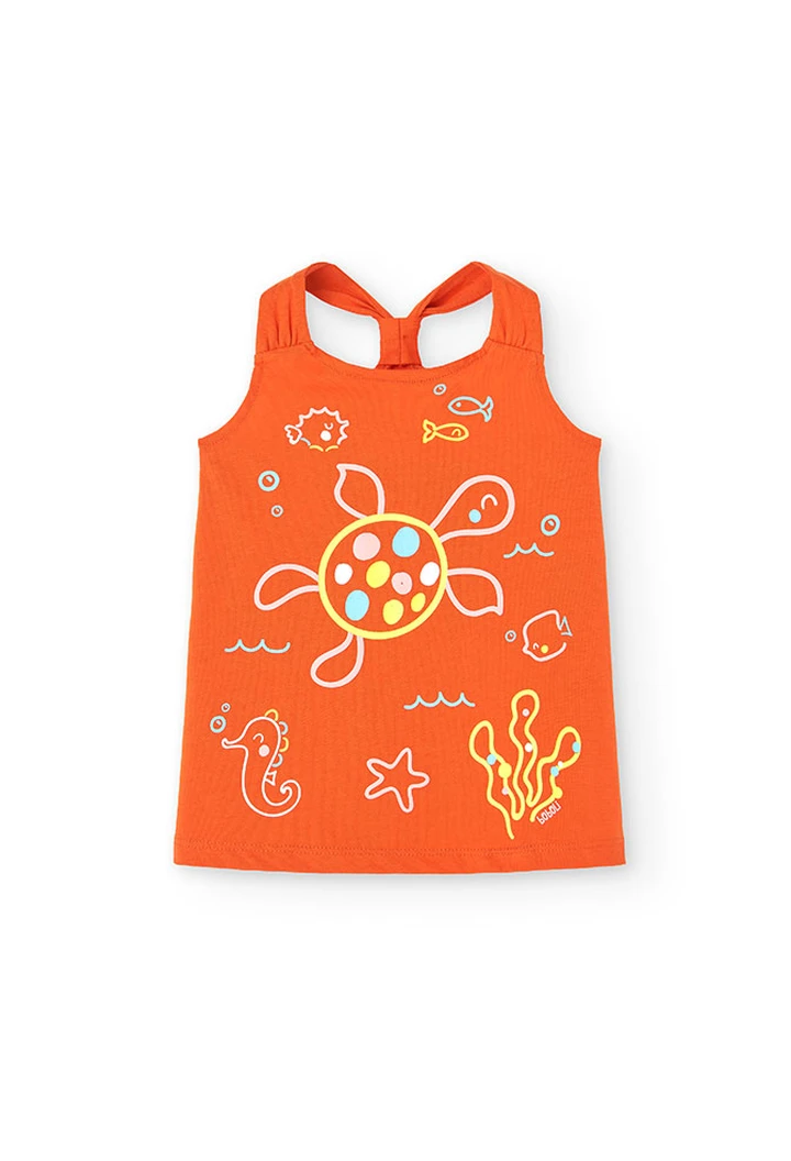 Vestido de malha de alças de bebé menina em laranja