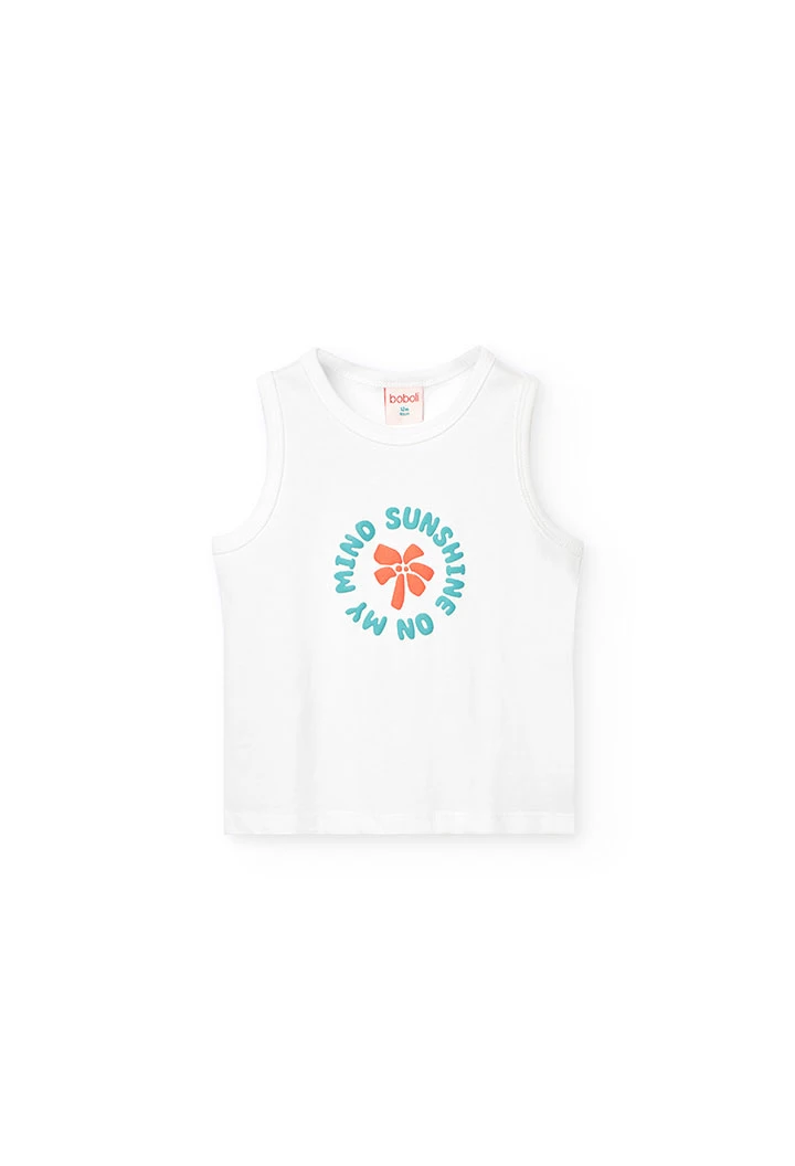 Camisola de alças de malha para bebé menino em cor branca