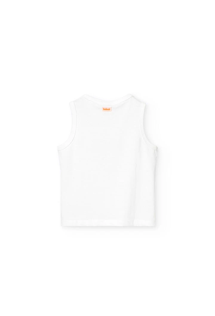 Camisola de alças de malha para bebé menino em cor branca