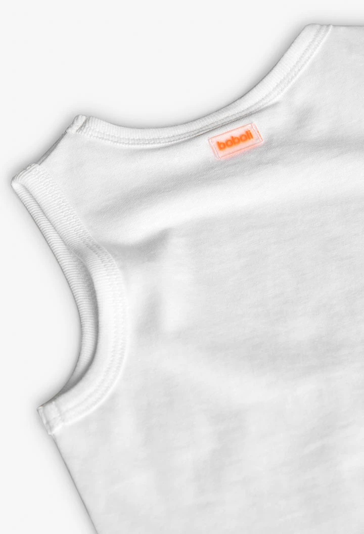 Camisola de alças de malha para bebé menino em cor branca