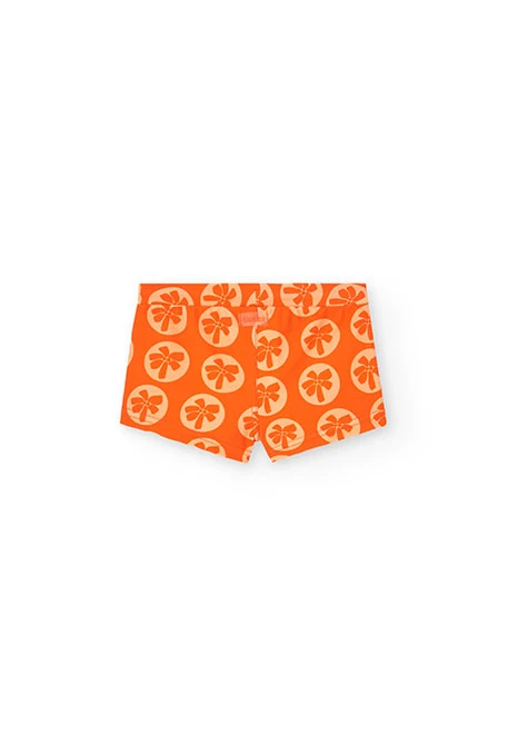 Fato de banho de poliamida para bebé menino com estampado em cor de laranja