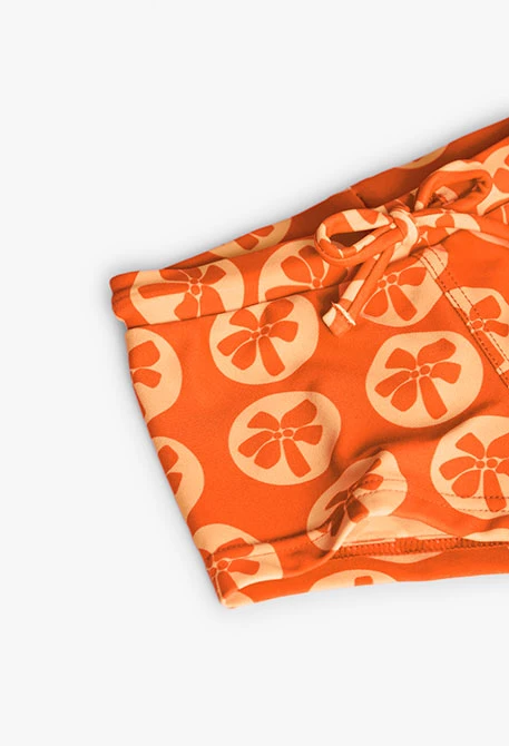 Fato de banho de poliamida para bebé menino com estampado em cor de laranja