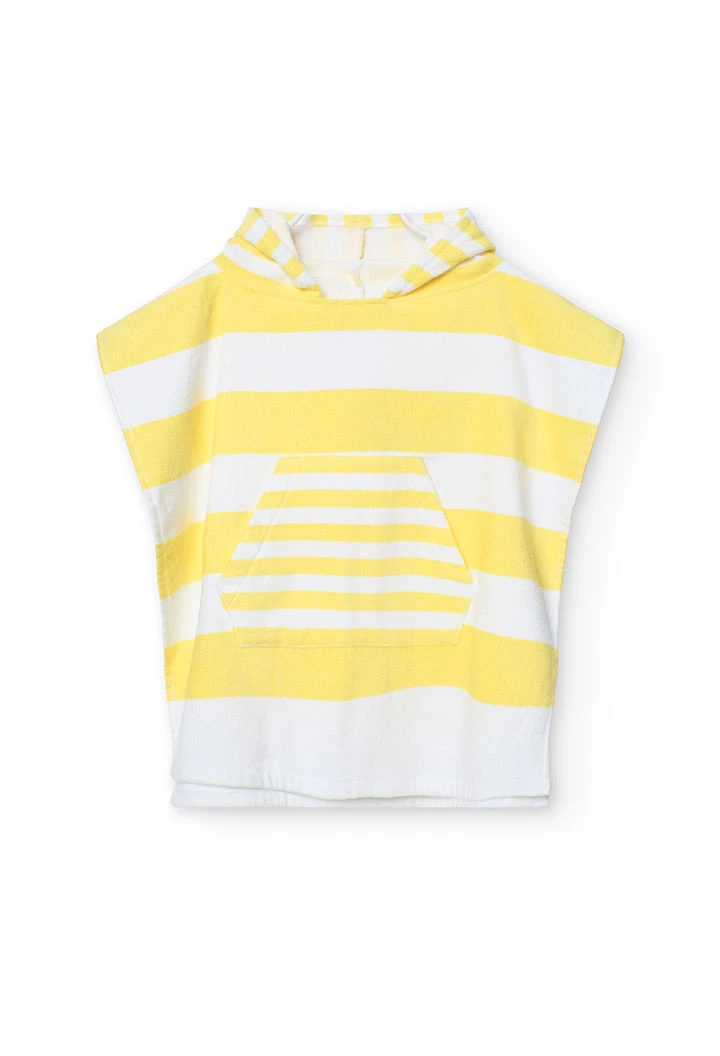 Baby hooded towel with yellow and white stripes