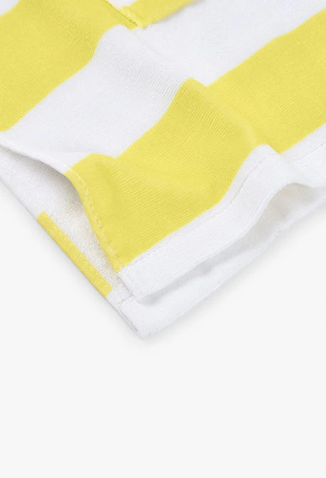 Baby hooded towel with yellow and white stripes