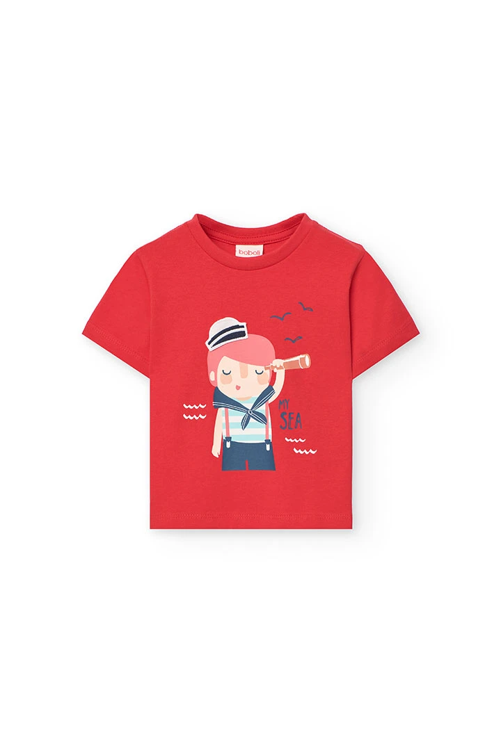 T-shirt de malha para bebé menino em cor vermelha