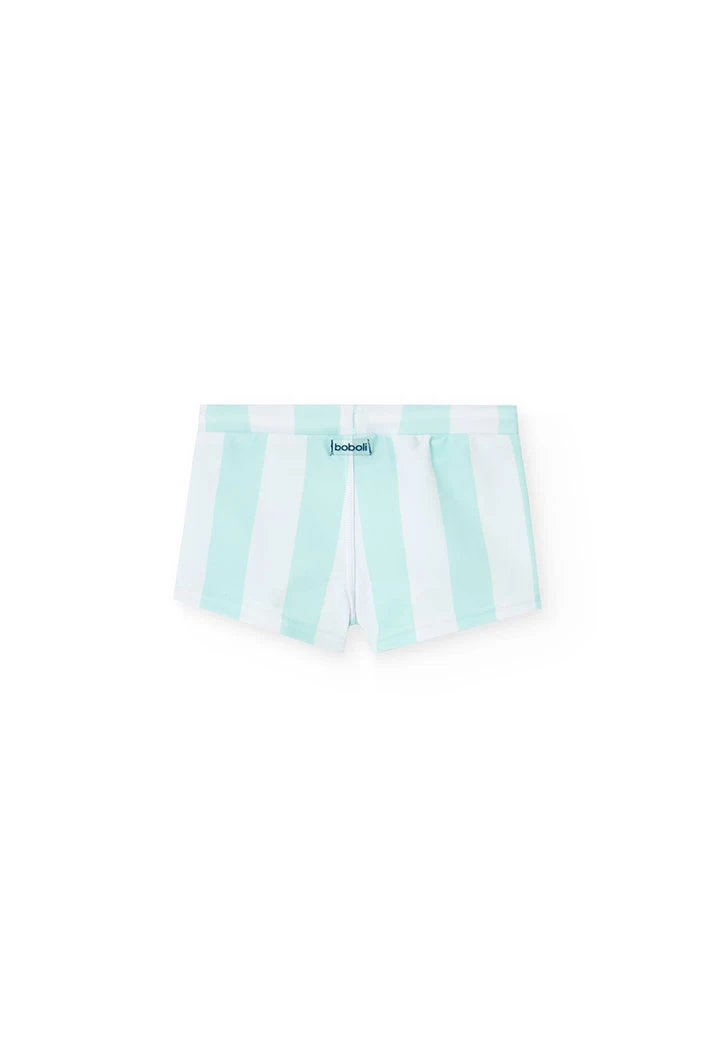 Fato de banho de poliamida para bebé menino com riscas brancas e azul claro