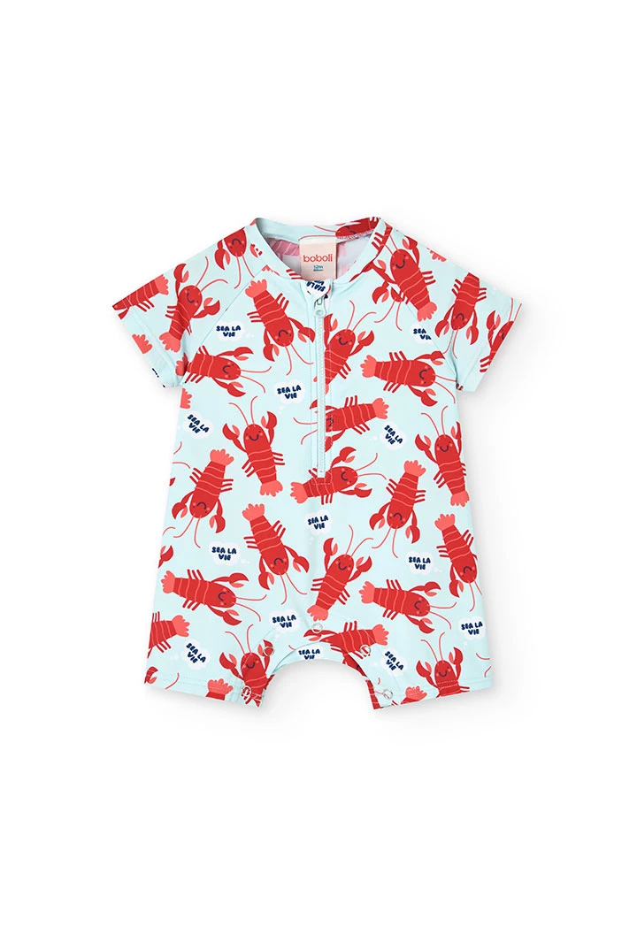 Body en polyamide pour bébé de couleur bleu clair avec motif de homards.