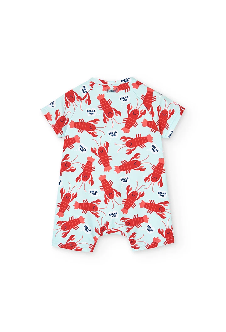 Body en polyamide pour bébé de couleur bleu clair avec motif de homards.