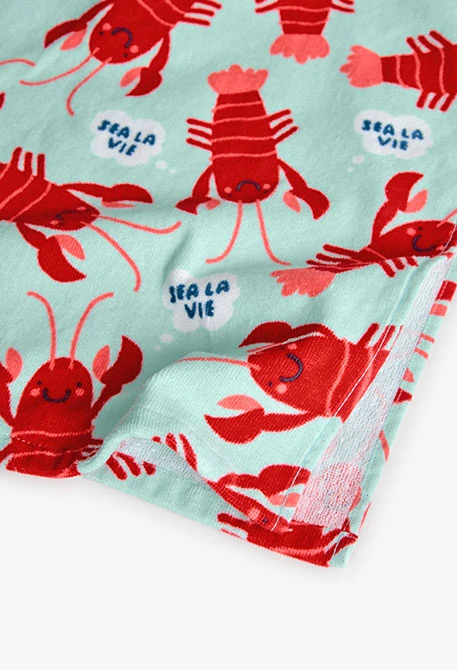 Toalha com capuz de bebé com estampado de lagostas