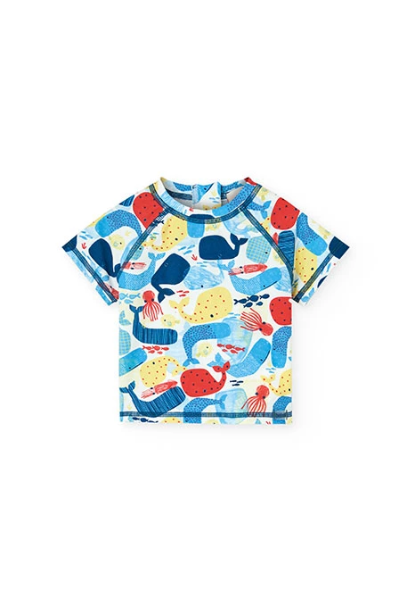 T-shirt in poliammide per bambino con stampe di animali marini