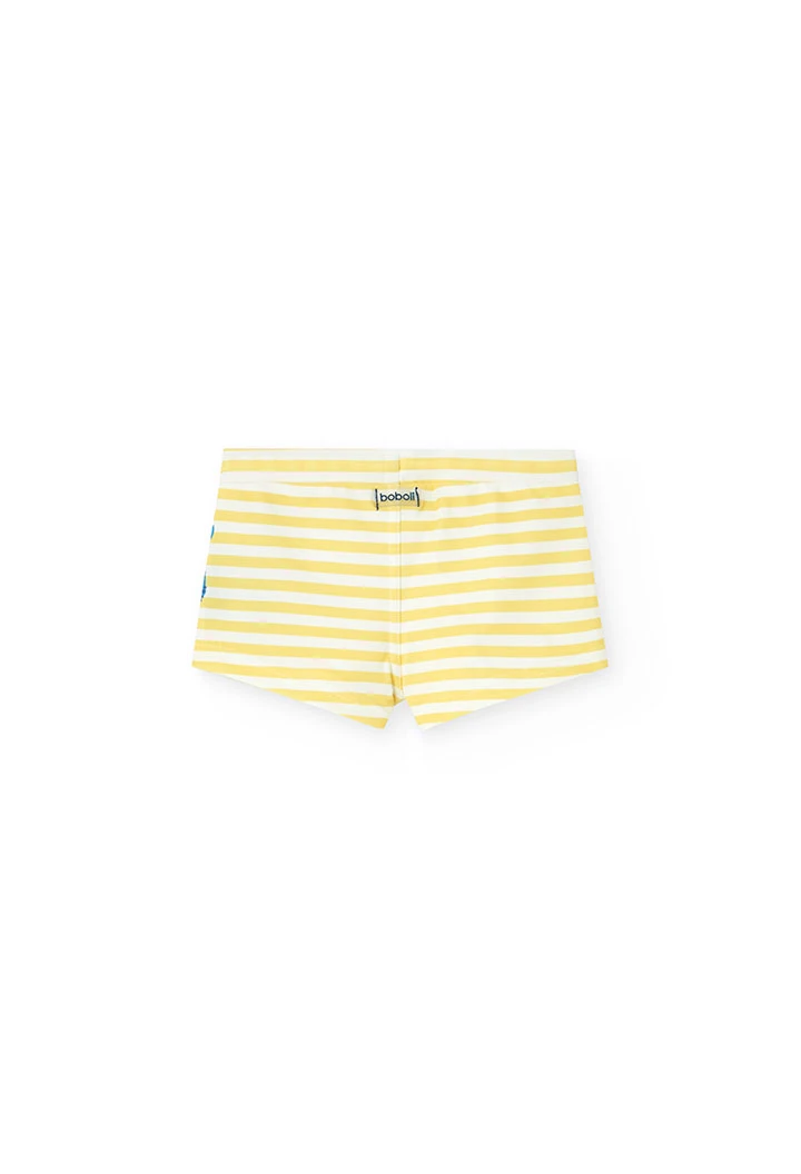 Knitted swim trunks for baby boy in white and yellow stripes