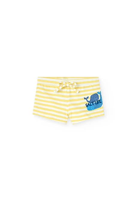 Maillot de bain en tricot pour bébé garçon à rayures blanches et jaunes