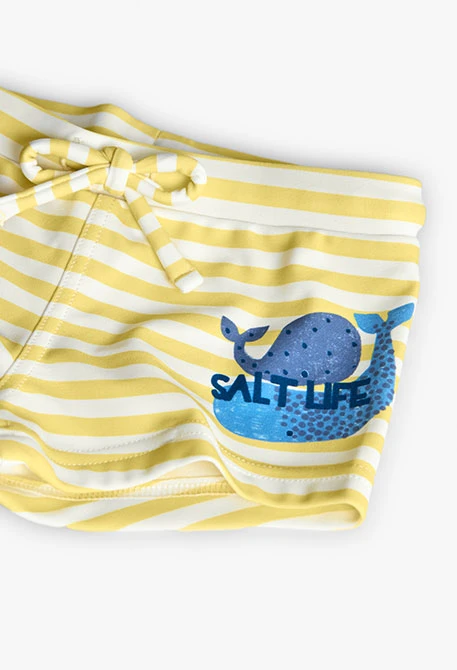 Maillot de bain en tricot pour bébé garçon à rayures blanches et jaunes