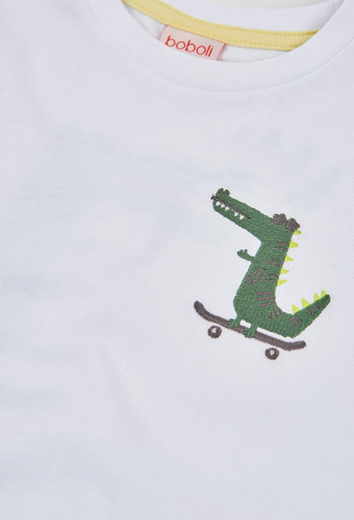 Kinder T-Shirt aus weißer Baumwolle mit Krokodil.