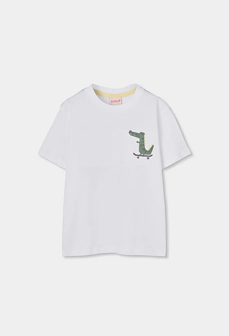Camiseta niño algodón blanco cocodrilo