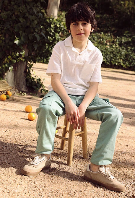 Pantalon enfant lin vert