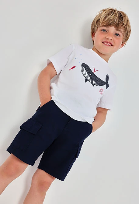 Navy blue linen bermuda shorts