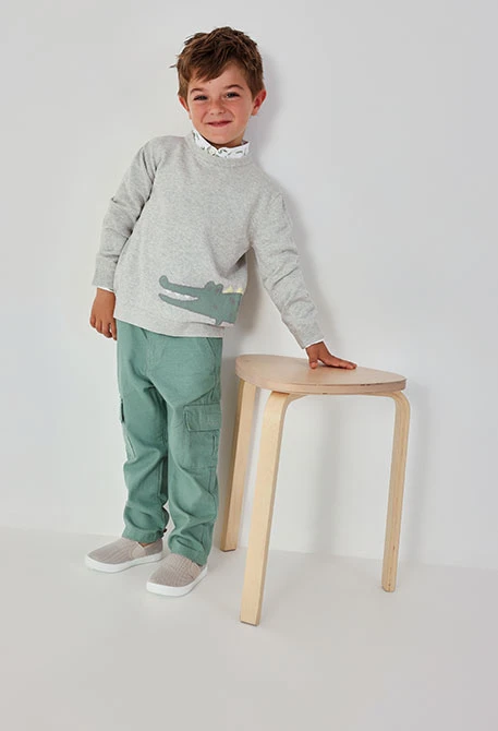 Pull enfant coton gris crocodile