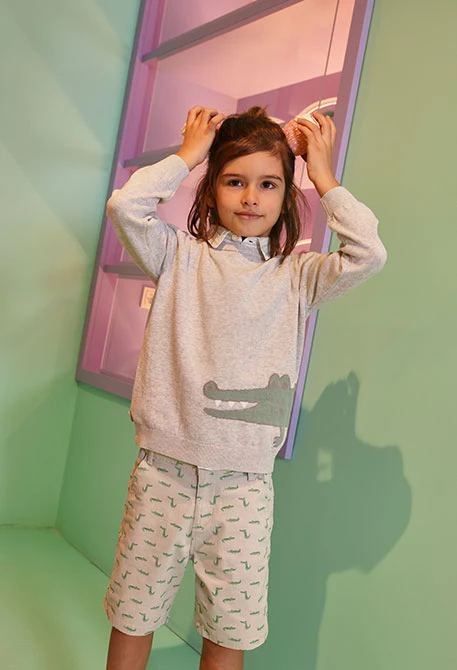 Camisola criança algodão cinza crocodilo