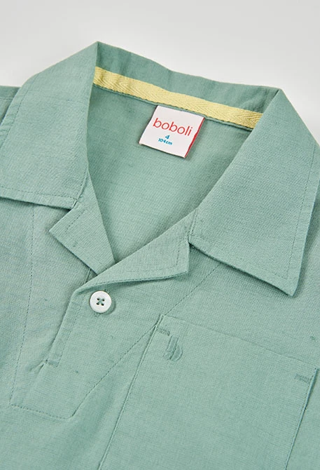 Green linen polo for boy
