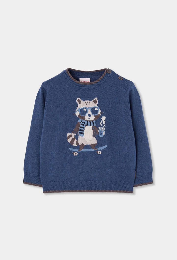 Maglione bambino blu stampato procione skater