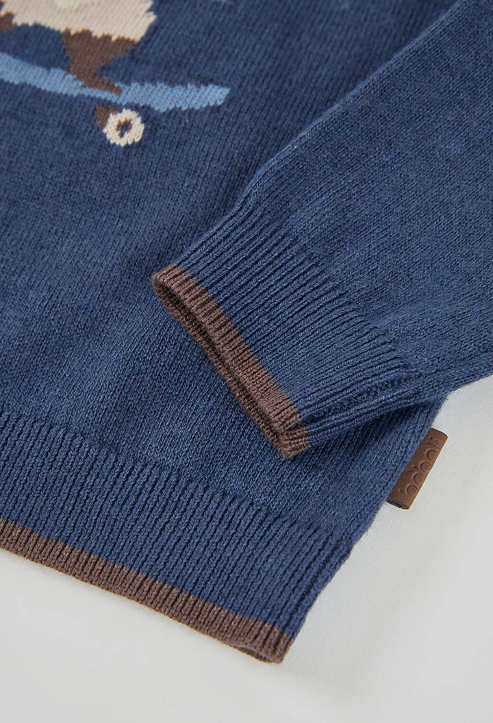Maglione bambino blu stampato procione skater