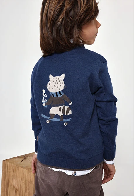 Maglione bambino blu stampato procione skater
