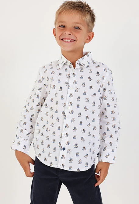 Camisa popelí nen blanca estampat mapalguins