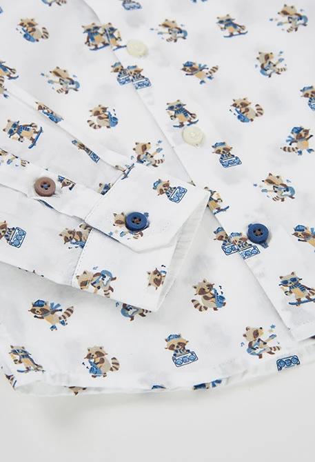 Camisa popelim menino branca estampado guaxinins