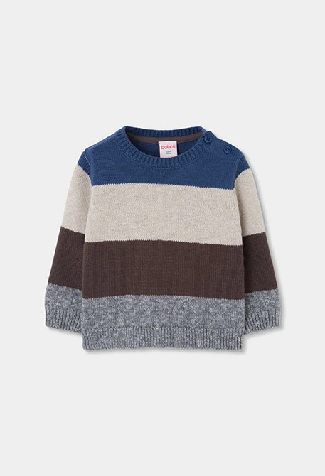 Blau gestreifter Jungen-Pullover mit mehrfarbigen Streifen
