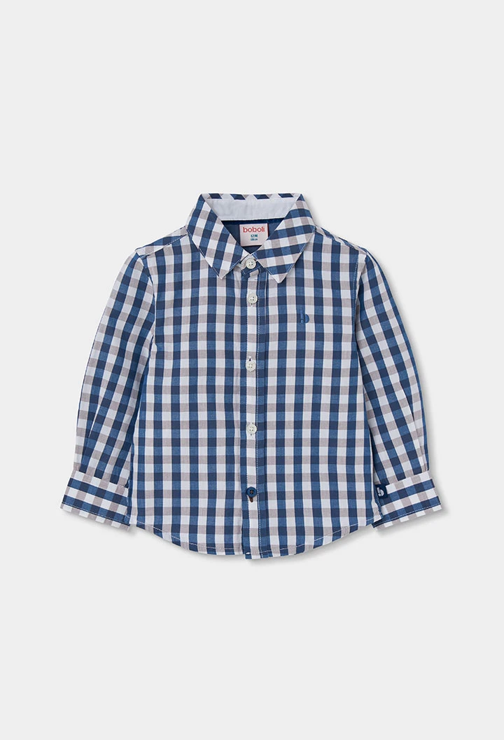 Jungen-Karohemd aus Popeline in Blau
