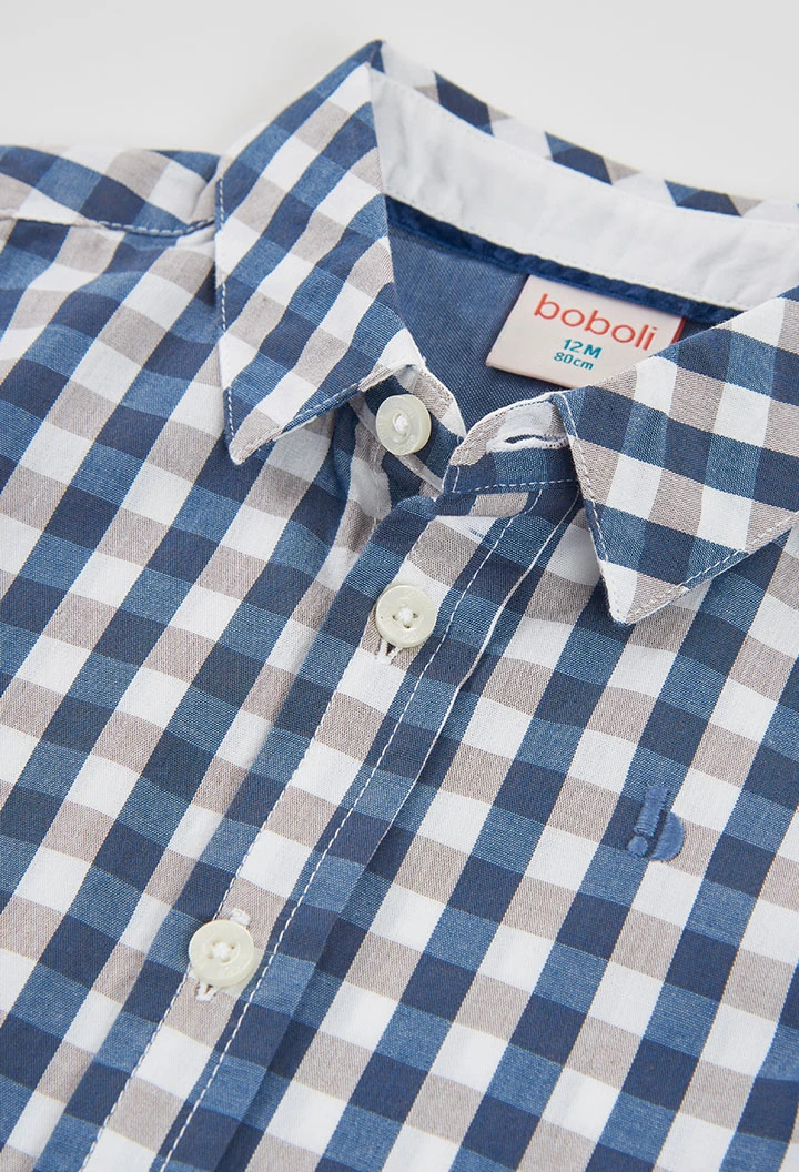 Camicia popeline a quadri blu bambino