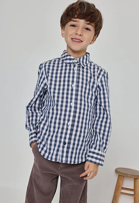 Blue checked poplin shirt boy