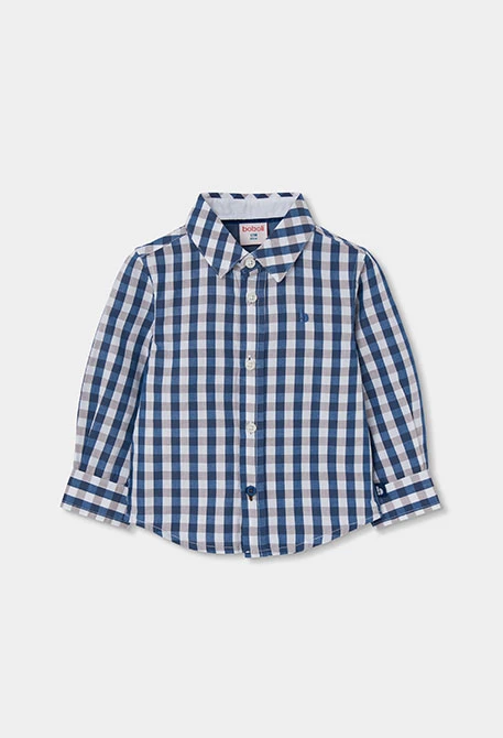 Camicia popeline a quadri blu bambino