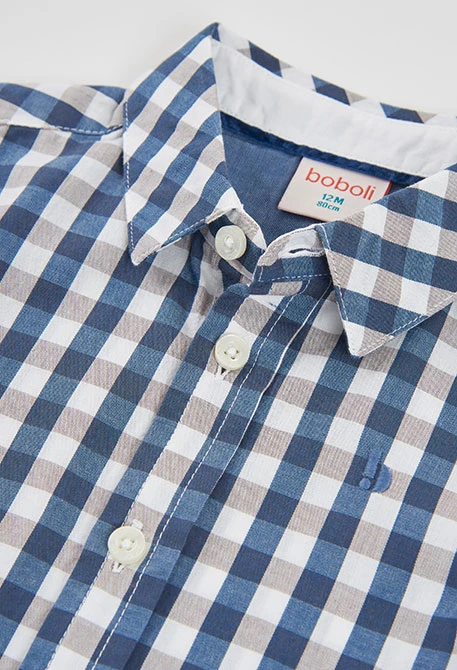Blue checked poplin shirt boy