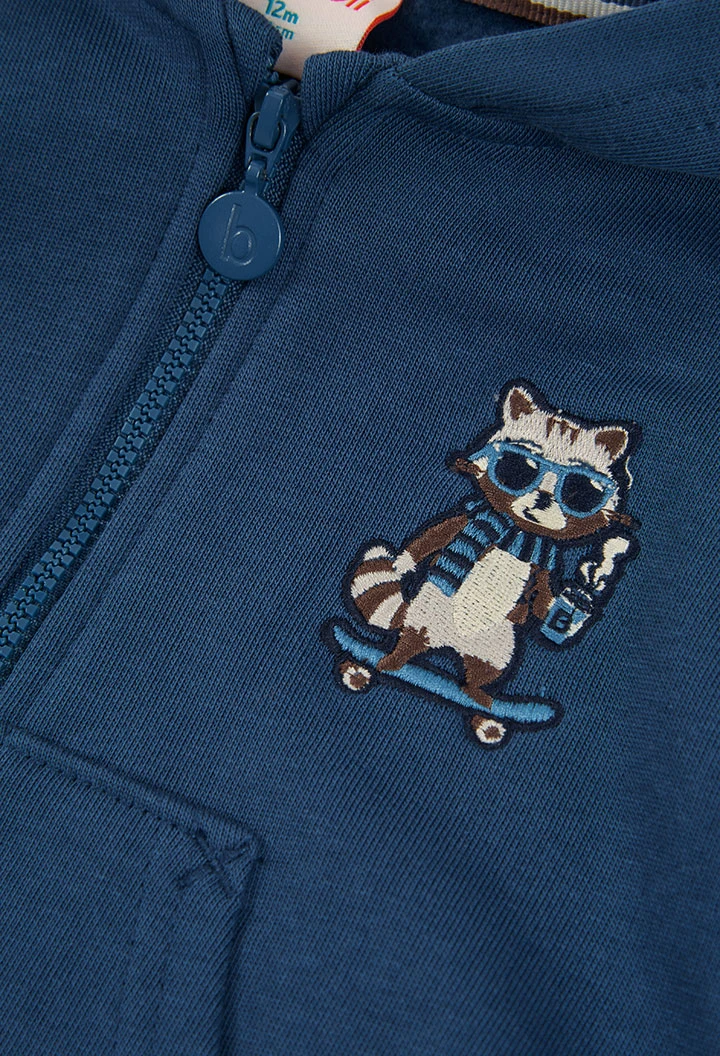 Jungen-Plüschjacke blau mit Waschbär-Stickerei