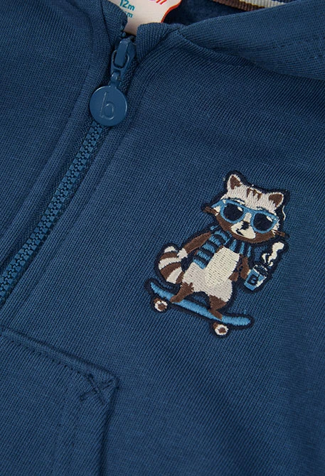 Blue embroidered raccoon boys\' plush jacket