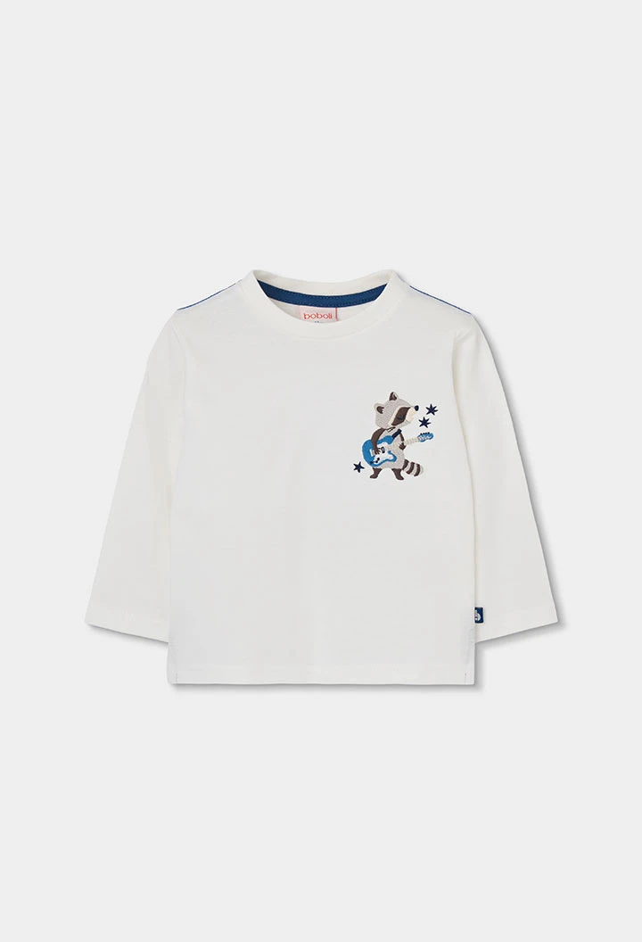 White raccoon print knitted boy\'s T-shirt