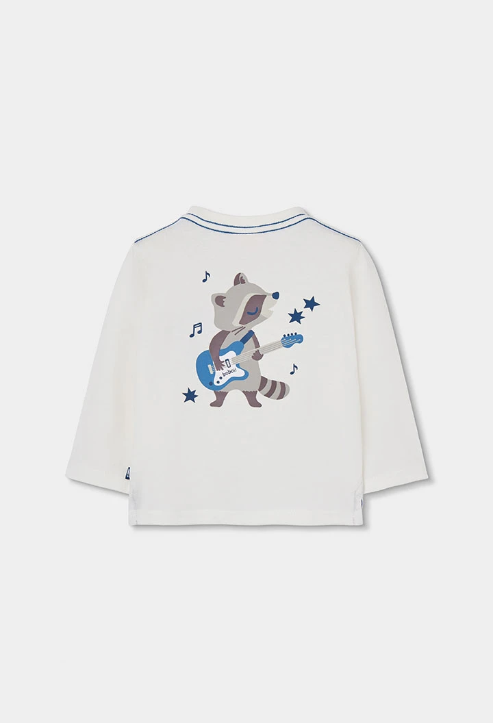Weißes Strick-T-Shirt für Jungen mit Waschbär-Aufdruck