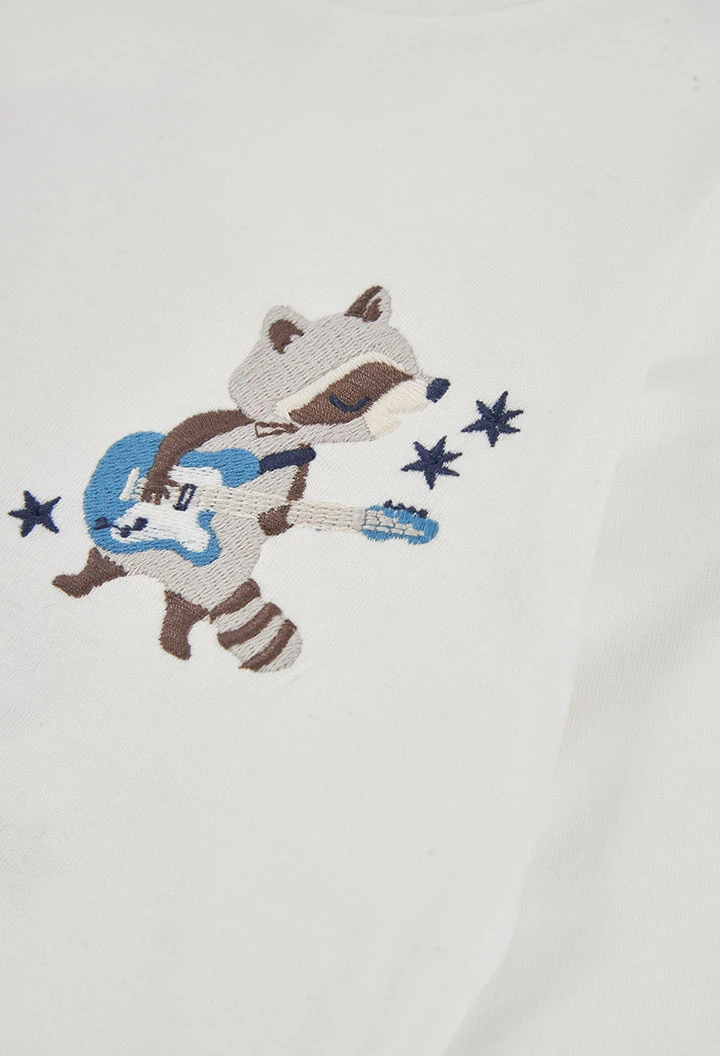 Weißes Strick-T-Shirt für Jungen mit Waschbär-Aufdruck