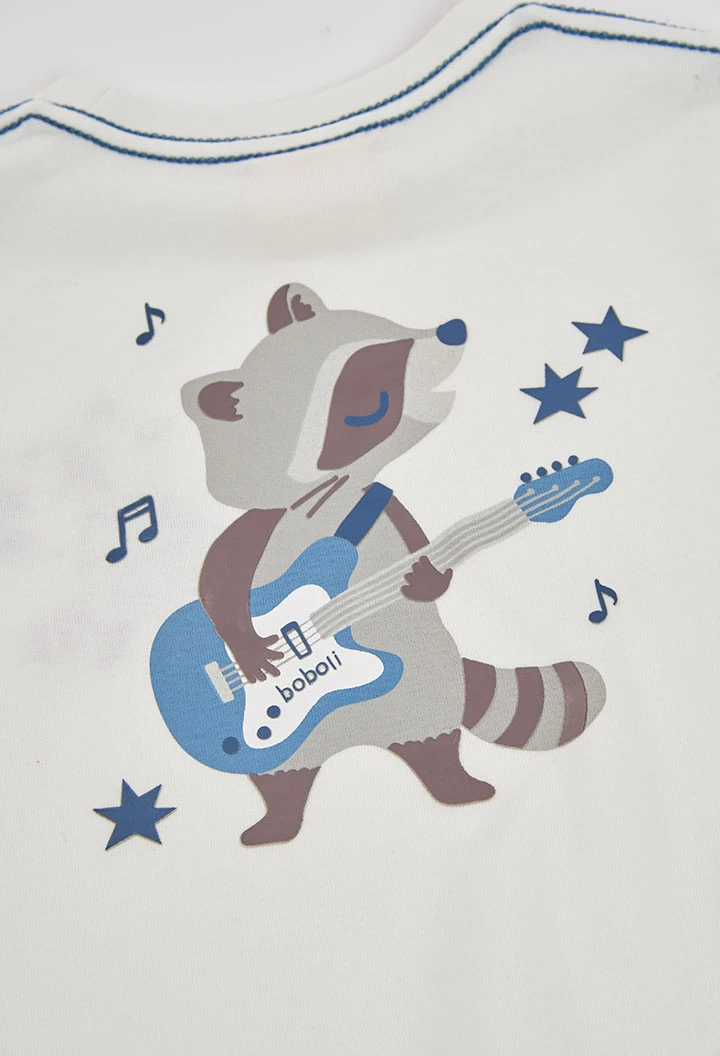 White raccoon print knitted boy\'s T-shirt