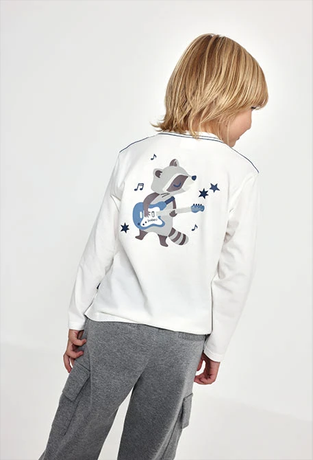 Maglietta in maglia bambino bianca con stampa procione