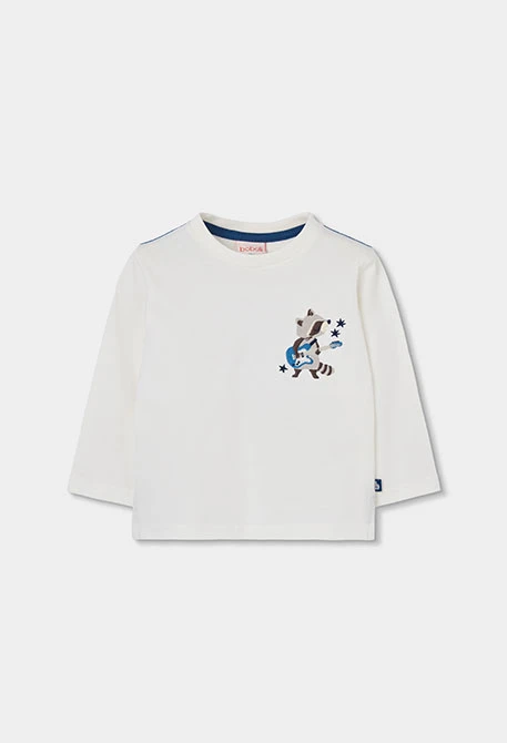 Maglietta in maglia bambino bianca con stampa procione