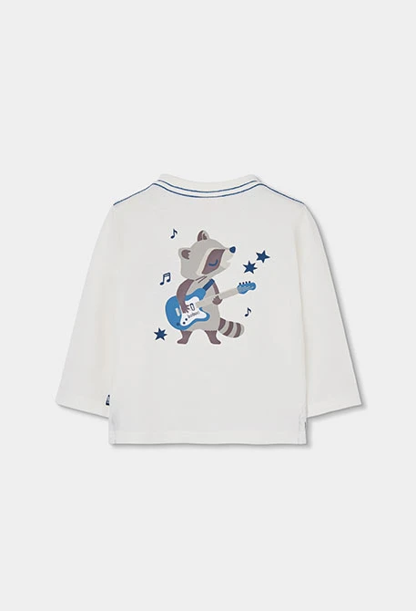 Weißes Strick-T-Shirt für Jungen mit Waschbär-Aufdruck