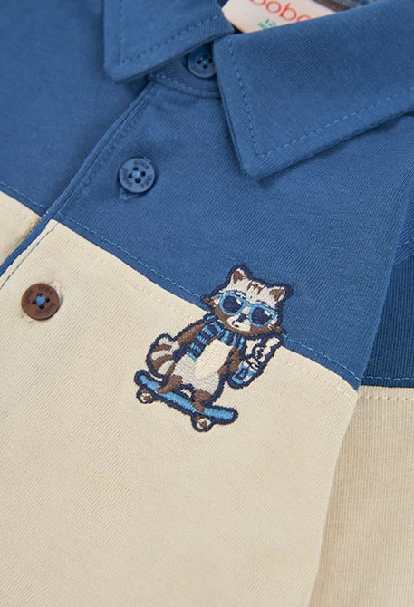 Polo ponto menino azul tricolor bordado guaxinim