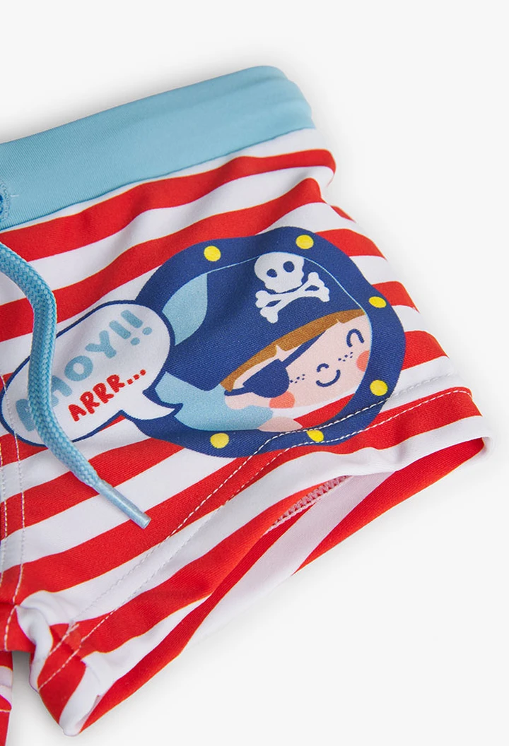 Fato de banho de poliamida listado com estampado de bebé menino
