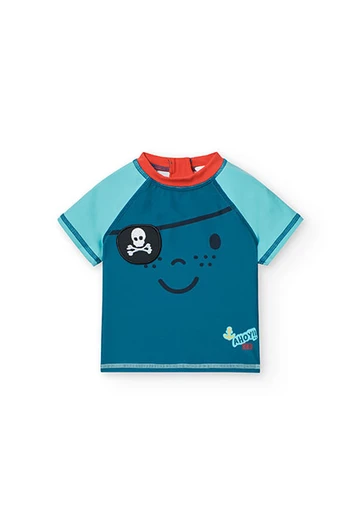 Baby boy\'s blue polyamide knit t-shirt